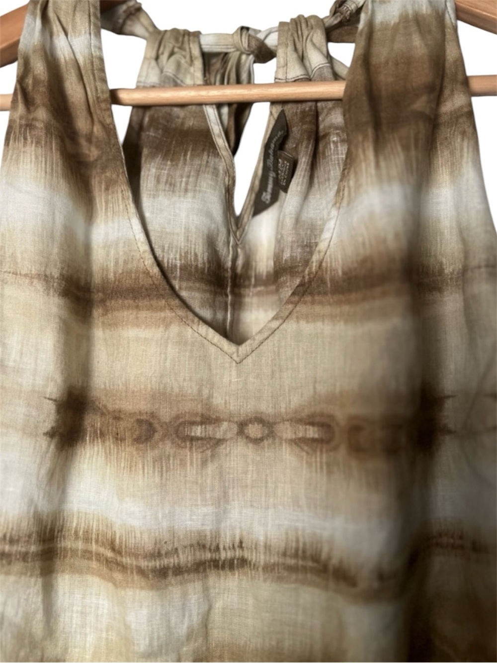 Tommy Bahama Resort 100% Linen Halter Top Tie Dye Brown and White Size M - Picture 4 of 8